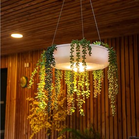 VASO FLOREIRA SUSPENSA REDONDA ELBA 59 CM COM ILUMINAÇÃO LED WIRELESS BATERIA RECARREGÁVEL HOTEL, CASA, JARDIM, RESTAURANTE, BAR