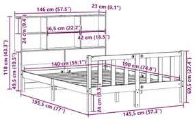 Cama com estante sem colchão 140x190 cm pinho maciço