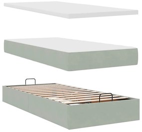 Estrutura de cama otomana com colchão cinza claro Veludo