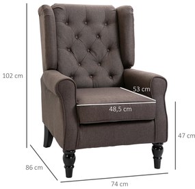 Poltrona de Sala de Estar Poltrona Moderna para Dormitório com Pés de Madeira Poltrona Individual 74x86x102 cm Castanho