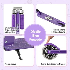 Trotinete dobrável para crianças com 2 rodas intermitentes Guiador ajustável Sistema de travão traseiro com apoios para os pés para crianças a partir