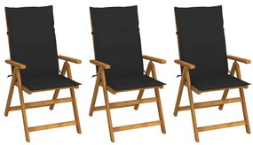 Cadeiras de jardim dobráveis c/ almofadões 3 pcs acácia maciça