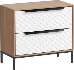 HOMCOM Cómoda com 2 Gavetas de Tecido Frentes com Padrão de Diamante Móvel de Arrumação 59,5x30x54 cm Madeira e Branco | Aosom Portugal
