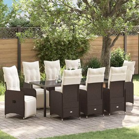 vidaXL Conjunto de Jantar de Jardim com 9 Peças e Almofadas Castanhas Rattan Poliéster