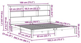 Cama com estante sem colchão 180x200 cm pinho maciço branco