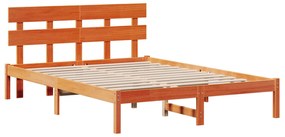 Estrado de Cama com Cabeceira Castanho Encerado 160x200 cm Madeira Sól