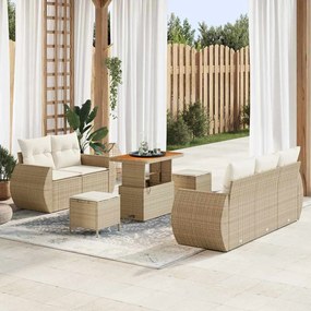 Conjunto de Sofá de Jardim vidaXL de 8 Peças com Almofadas Bege Rattan Poliéster