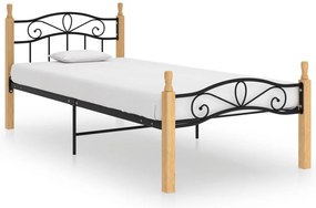 Estrutura de cama 100x200cm metal/madeira carvalho maciça preto