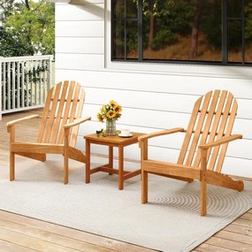 Conjunto de 2 Cadeiras Adirondack para Exterior (MESA NÃO INCLUIDA), 93 x 66 x 86 cm, Madeira Maciça de Acácia, Natural