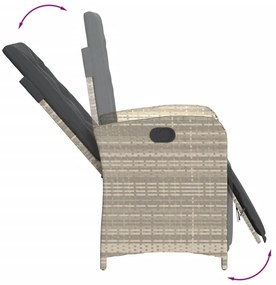 7 pcs conj. jantar p/ jardim c/ almofadões vime PE cinza-claro