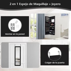 Espelho de jóias 12 LEDs Armario de parede Organizador de jóias Caixa de jóias 37 x 8,5 x 120 cm Preto
