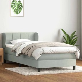vidaXL Cama com molas/colchão 100x220 cm veludo cinza-claro