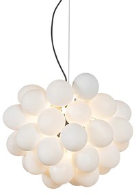 Candeeiro de suspensão Art Deco preto com vidro opalino 8 luzes redondo - Uvas Design,Art Deco
