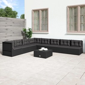 vidaXL 8 pcs conjunto lounge de jardim c/ almofadões vime PE preto