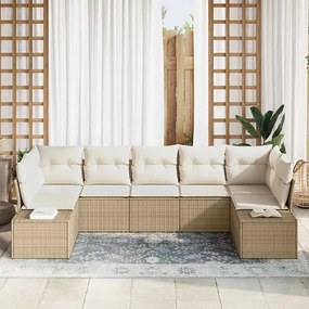 Conjunto de Sofá de Jardim de 7 Peças da com Almofadas Beges em Rattan