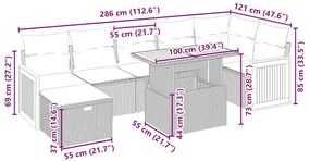 8 pcs conjunto de sofás p/ jardim com almofadões vime PE bege