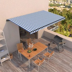 Toldo retrátil manual 500x350 cm azul e branco