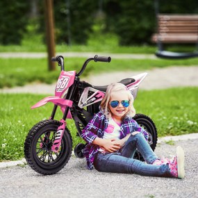 Moto elétrica para crianças, moto de motocross para crianças dos 3 aos 6 anos, 2 motores, 12 V, velocidade de 5 km/h, 109,5 x 60 x 72,5 cm, cor-de-ros