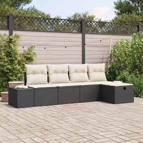 Conjunto de Sofá de Jardim com Almofadas Preto Rattan Poly