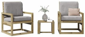 Conjunto de Jardim - 2 Poltronas e 1 Mesa - Madeira de Pinho Impregnad