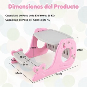 Conjunto de Mesa de Atividades Infantil com Banco, 67 x 54 x 39 cm, 4 em 1, Rosa