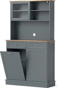 Armário Cozinha 100 x 34 x 172 cm com Porta para caixote de lixo com porta dupla basculante com bancada cinzento