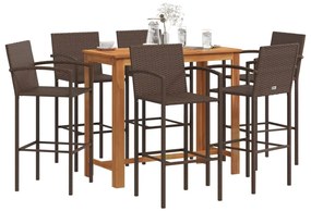 vidaXL 7 pcs conjunto de bar p/ jardim acácia maciça/vime PE castanho