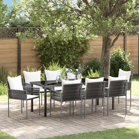 vidaXL Conjunto de Jantar Jardim 9 Peças com Almofadas Castanho Vime Poliéster