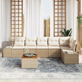 Conjunto de Sofás Jardim de 7 Peças com Almofadas Bege Rattan Acácia