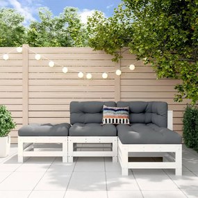 4 pcs conjunto lounge de jardim madeira de pinho maciça branco