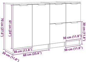Buffets 3 pcs Madeira de carvalho preta