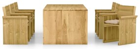 7 pcs conj. de jantar p/ jardim c/ almofadões pinho impregnado