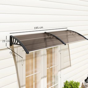 Marquise para Portas e Janelas 195x75 cm  Marquise com Proteção para Sol e Chuva com Painéis de Policarbonato Castanho