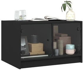 Mesa de centro c/ portas de vidro 68x50x42 cm preto