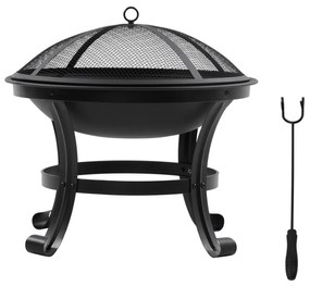 Outsunny Braseiro de Exterior de Aço com Tampa Protetora e Atiçador para Fogueiras na Varanda Campismo Ø55x50 cm Preto