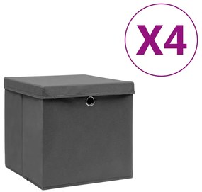 Caixas de arrumação com tampas 4 pcs 28x28x28 cm cinza