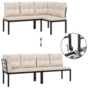 6 pcs sofás de jardim com almofadões aço revestido a pó preto