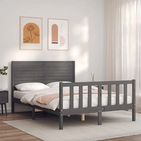 Estrutura de cama de casal c/ cabeceira madeira maciça cinzento