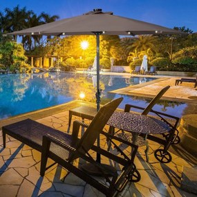 Guarda-sol com Luzes LED 3M de jardim dobrável, pátio e varanda Castanho