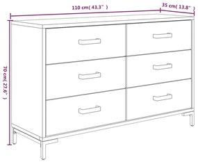 Aparador 110x35x70 cm pinho maciço castanho