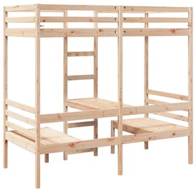 Cama alta com secretária e cadeiras 75x190 cm pinho maciço