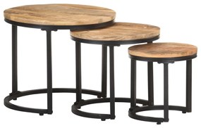 Mesas de apoio 3 pcs madeira de mangueira áspera