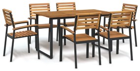 vidaXL Conj. jantar p/ jardim 7 pcs madeira de acácia maciça e metal