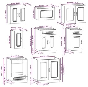 8 peças armário de cozinha conjunto Kalmar madeira velha