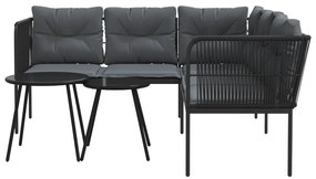 Conjunto de sofás de jardim c/ almofadões aço/textilene preto