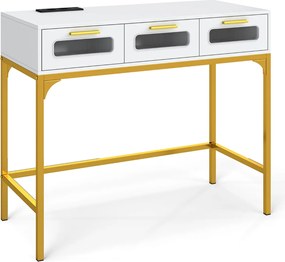 Mesa Consola com luzes LED e estação de carregamento, 90 x 40 x 75 cm, com portas USB e gavetas, estreita, para colocar atrás do sofá, na entrada ou n