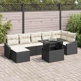 vidaXL Conjunto de Sofá de Jardim 8 Peças com Almofadas Preto Polyrattan