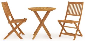 3 pcs conjunto jantar dobrável p/ jardim madeira acácia maciça