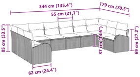 Conjunto de Sofá de Jardim de 10 Peças com Almofadas Preto Rattan Poli