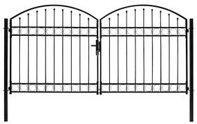 Portão p/ cerca porta dupla e topo arqueado 300x150cm aço preto